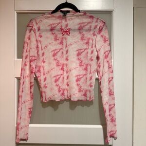 Forever 21 Pink Tie-Dye Butterfly Graphic Sheer Long Sleeve Top - Size L